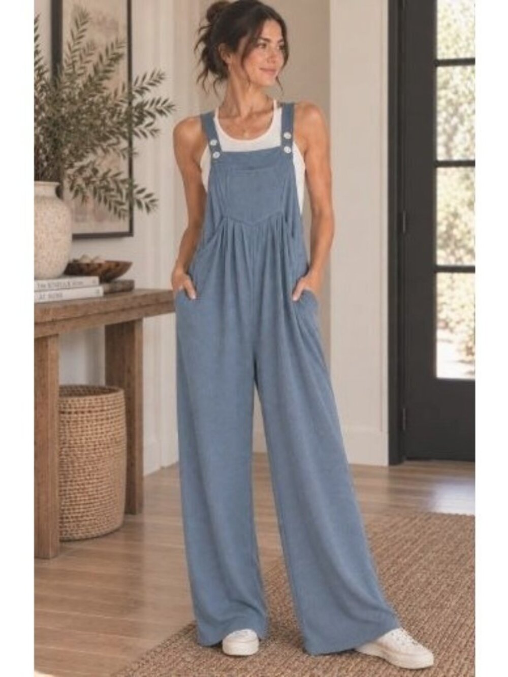 Halara Waffle Overalls Wide Leg Baggy Boho Lagenlook Utility Jumpsuit M